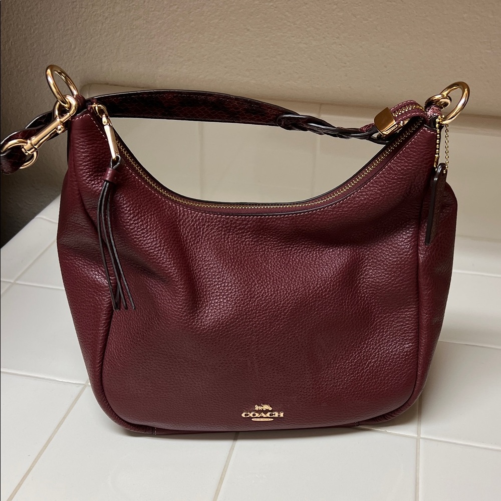 Coach Wine Leather Hobo Bag - Perfect for Fall